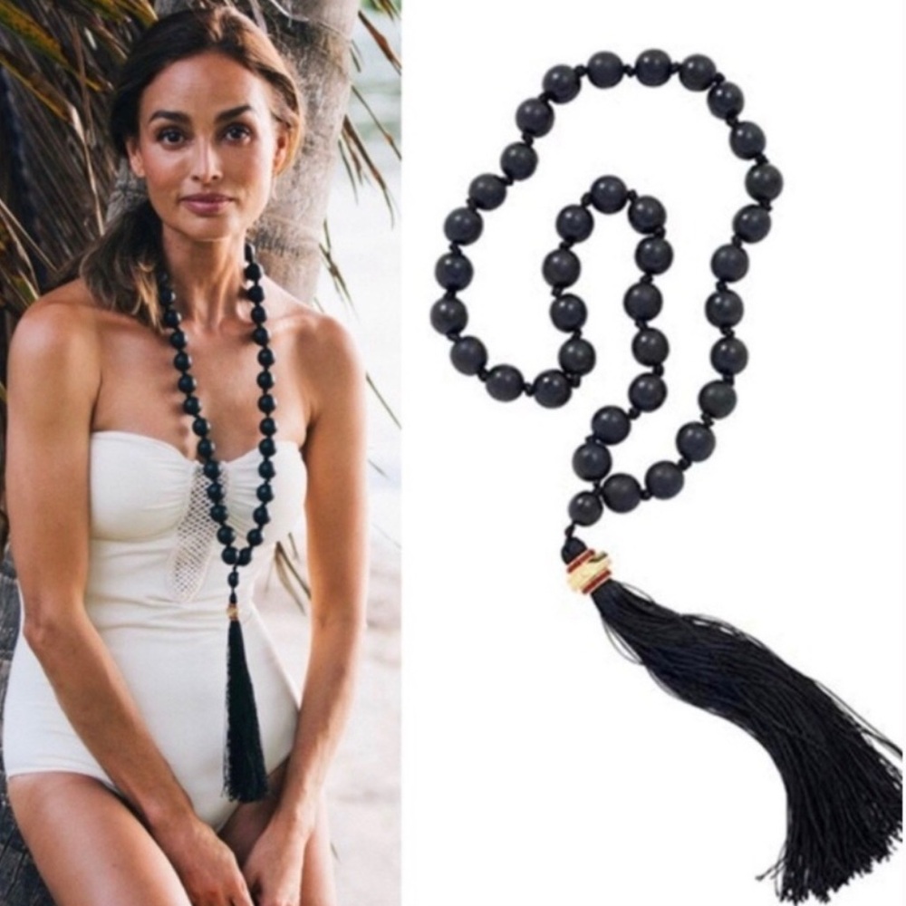 India Hicks Komboloi Black Beaded Necklace with Tassel